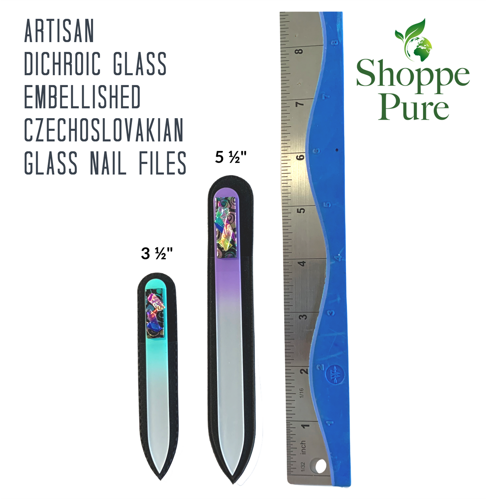 Artisan Crystal Glass Nail Files with Handcrafted Dichroic Embellishments