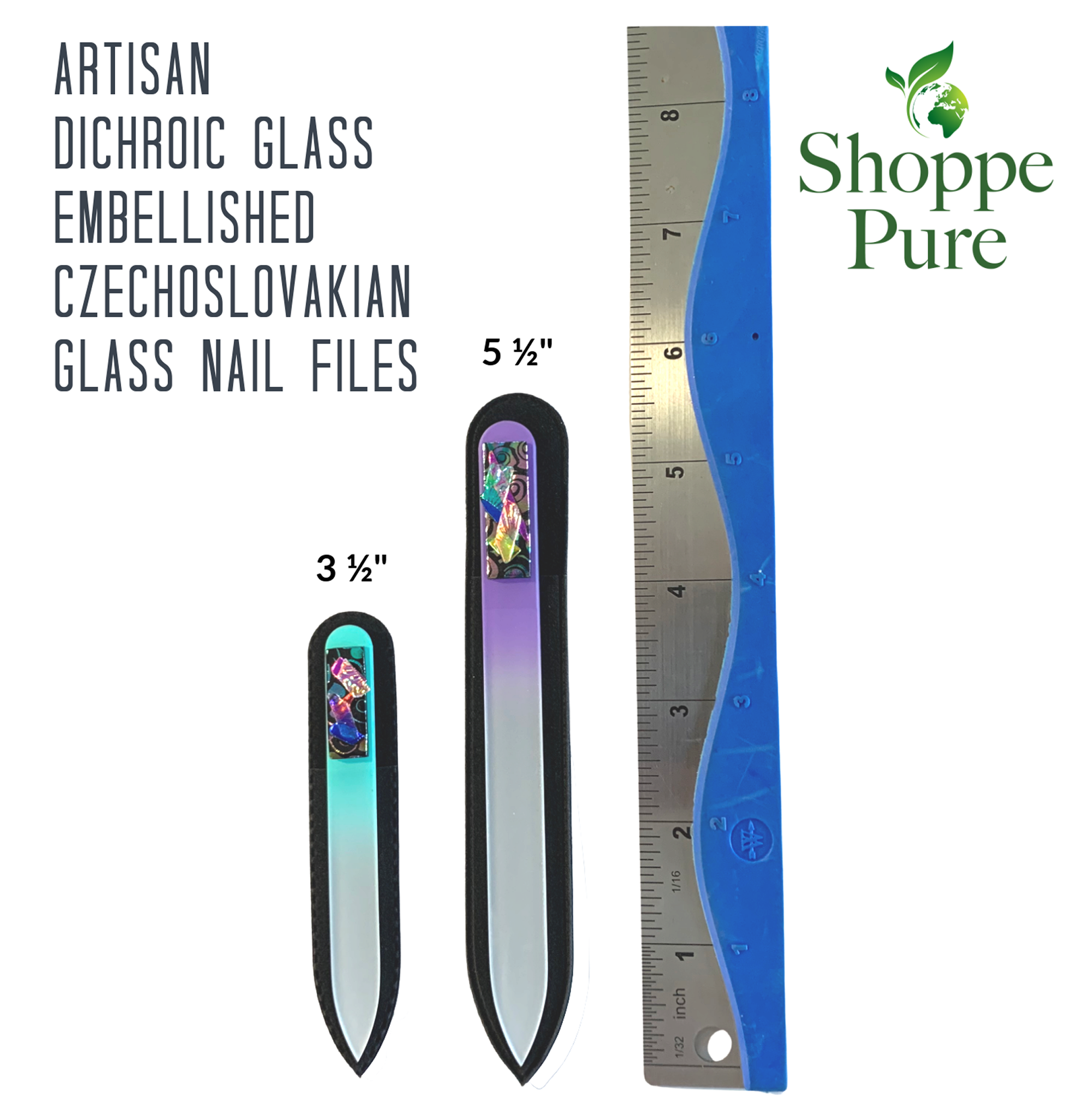 Artisan Crystal Glass Nail Files with Handcrafted Dichroic Embellishments