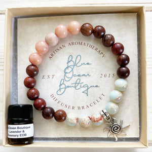 RAINA | Snakeskin Agate+Aventurine+ Rosewood | Essential Oil Aromatherapy Diffuser Bracelet - 7.5" 8mm | Stackable | E.O. Blend | Gift Box