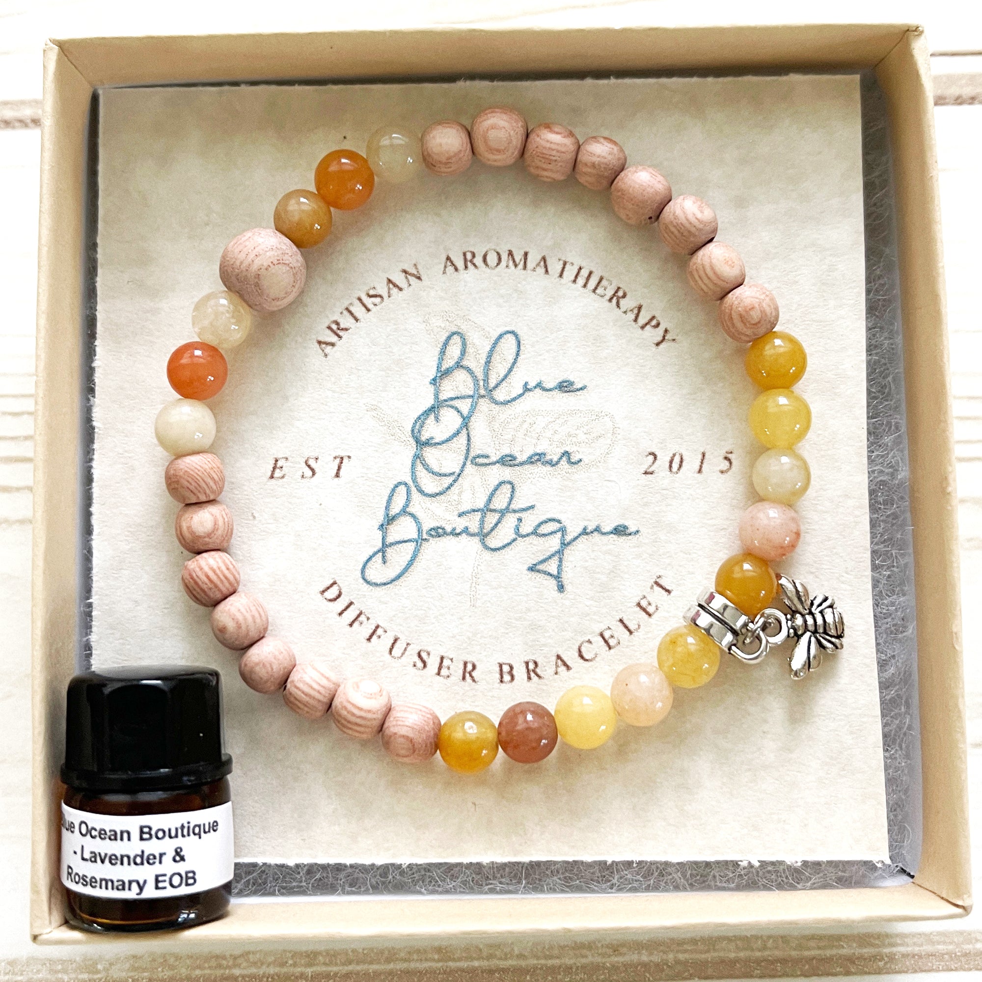 SKYLAR | Orange Aventurine+Rosewood | Essential Oil Aromatherapy Diffuser Bracelet - 7.5" 6mm | Stackable | E.O. Blend | Gift Box